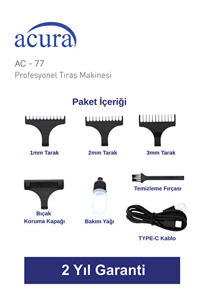 Acura AC-77 Titanyum Seramik Bıçaklı Profesyonel Sakal Ense Tıraş Makinesi