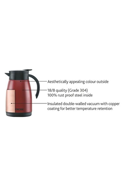 Borosil Insulated Stainless Steel Tea and Coffee Vacuum Thermos Flask 1 Liter -Red