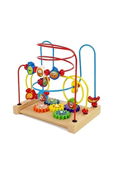 Toy Labirint educativ din lemn cu bile, fructe și roți dințate