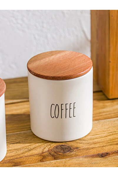 LC Waikiki Lcw Home Ceramic Storage Container with Mixed Wood Lid