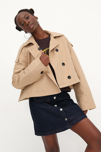 Addax Buttoned Short Trench Coat C7534