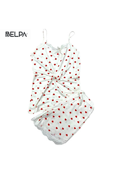 belpa Σετ πιτζάμες Sıla Sella Bamboo για γυναίκες με σορτς – Λεπτομέρεια από δαντέλα με λουράκια