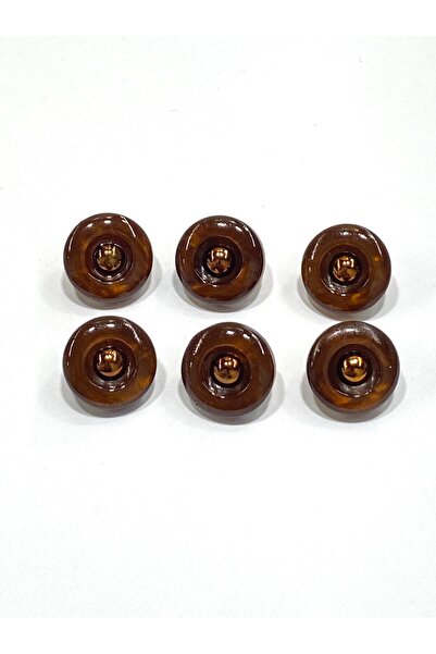 karantuhafiye Copper Floor Metalized Shiny Domed Plastic Button / 1.8 cm / 6 Pieces / M03108 / Brown