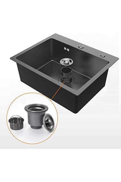 Ibergrif M85545B Black Rectangular Single Bowl Kitchen Sink, Stainless Steel Sink for Kitchen with D