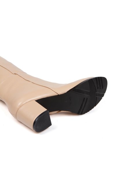 BERFONA Cizme FELİPE BEJ din piele cu toc de 5 cm până la genunchi