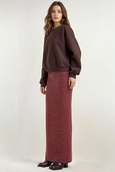 Hiccup Elastic Waist Soft Textured Slit Skirt