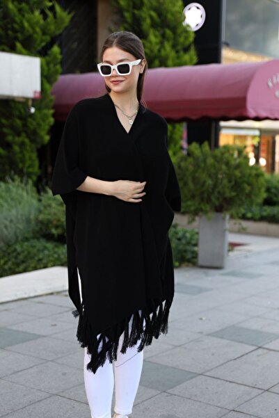 Molly Nelly Women's Design Tasseled Bat Sleeve Shawl Cardigan