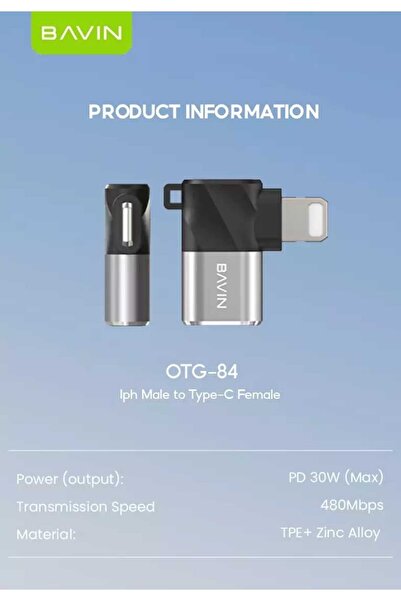 Bavin Small portable multi-system fast charging adapter compatible with iPhone, supports 480Mbps transfer speed