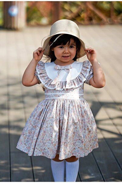JBK Alya Cream Belted Floral Pattern Children's Dress and Buckle