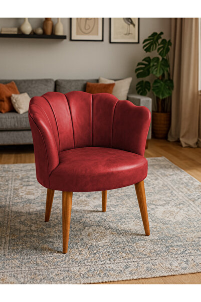 Azra Mobilya Papatya Berjer Tekli Koltuk – Deri Kumaş, Modern Tasarım, Demonte Ayaklı - Kırmızı