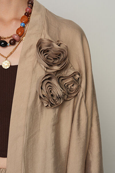 Orfeo Negro Women's Rose Detailed Solid Color Oversize Cut Kimono