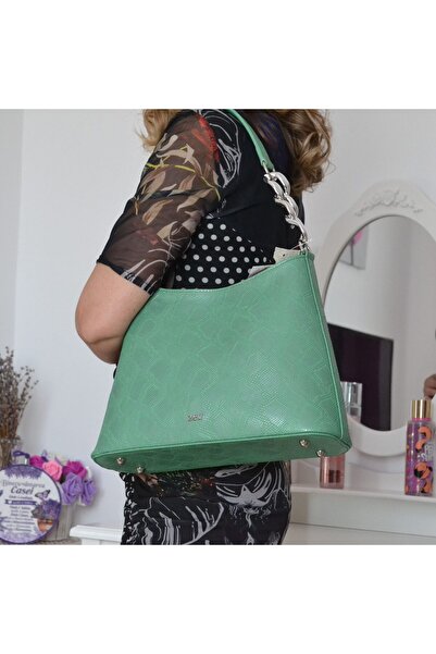 Zea Women's Office Bag Natural Leather Green Snake