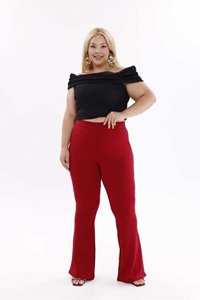 Siyezen Plus Size Flared Crepe Fabric Trousers