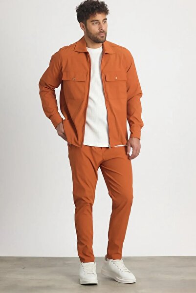 MADZEYMODA Premium Men's Waffle Fabric Cinnamon Thin Jacket - Pants Bottom Top Set Ls-5623