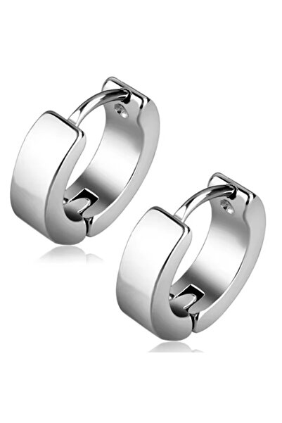 Takı Dükkanı Thin Plain Hoop Glossy Men's Steel Earrings Pair 3mm Mse8-2