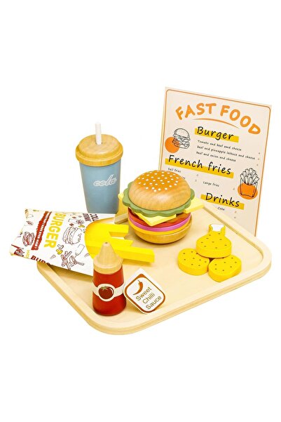 LITTLE ANGEL - مجموعة ألعاب خشبية للوجبات السريعة للأطفال - لعبة البرجر والبط...