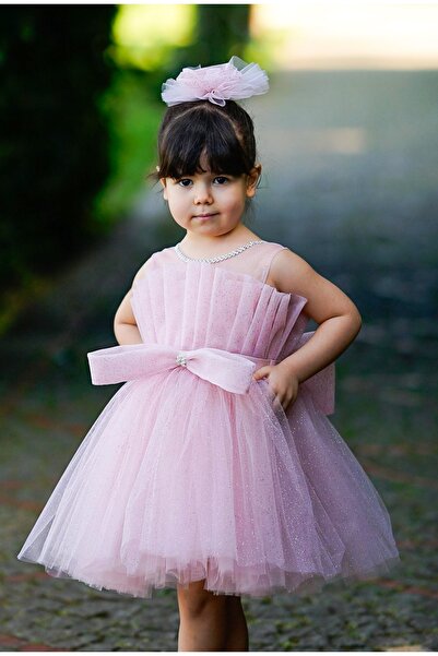 JBK فستان توتو للأطفال من شيماي باودر سيلفر تول مع مشبك