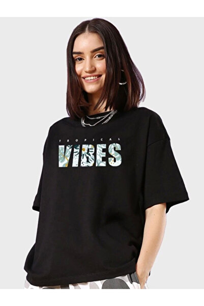 Teusta Printed Oversize T-shirt - Black