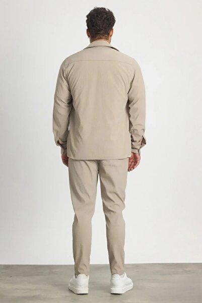 MADZEYMODA Prémium férfi seersucker szövetből készült nerc vékony kabát - nadrág alsó felső szett LS-5623