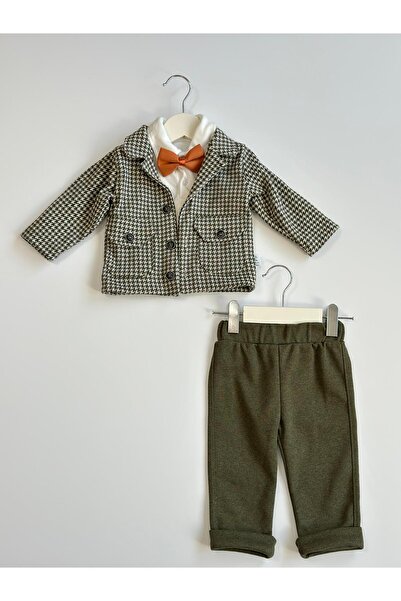Elci Baby Baby Boy 3-Piece Bow Tie Suit Set with Plaid Jacket