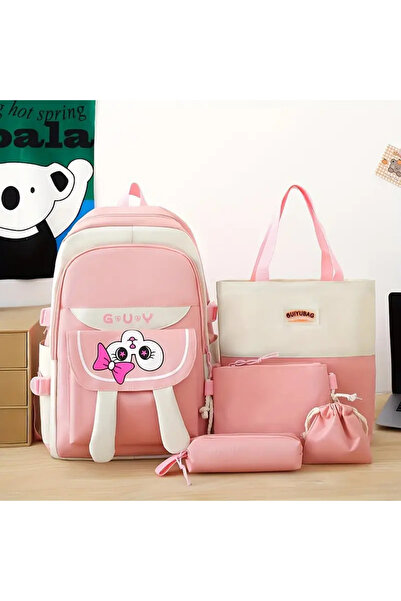 UĞURDAN Kore Tarzı Rabbit 5'li Okul Çantası Seti Pembe