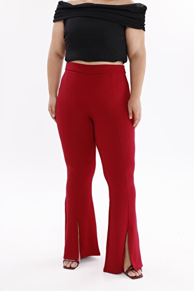 Siyezen Plus Size Lycra Crepe Fabric Trousers with Slit Legs