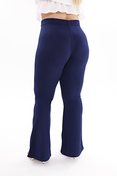 Siyezen Plus Size Flared Crepe Fabric Trousers