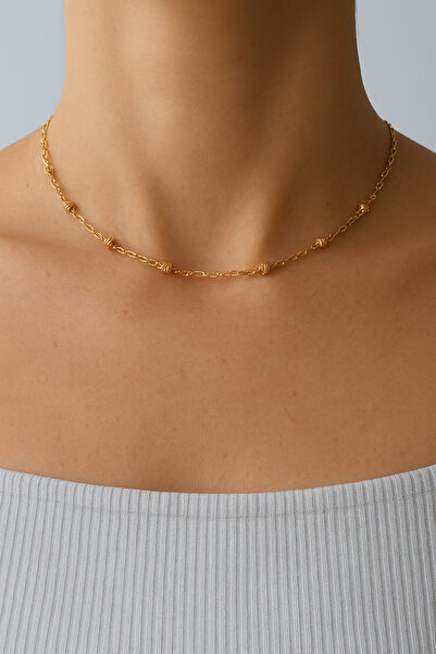 MODA MANANI قلادة نسائية مستديرة صغيرة مطرزة بسلسلة ذهبية اللون