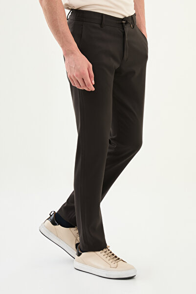 Mcr Straight Super Slim Fit Elastic Waist Drawstring Wool Men's Trousers Brown - 38323.25K