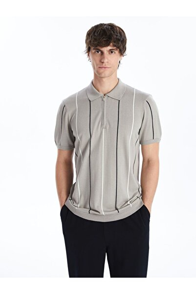 LC Waikiki Ανδρικό πλεκτό πουλόβερ με κοντό μανίκι ριγέ γιακά