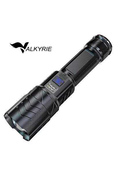 valkyrie Şarjlı LED El Feneri 3 Mod Zoom Dijital Göstergeli Type-C Hızlı Şarj