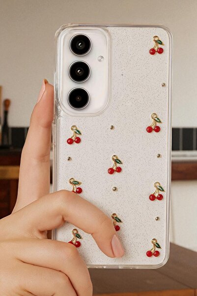 KVK PRİVACY Samsung S23 Fe Uyumlu – Epoksi Kiraz Desenli, Şeffaf, Darbe Dayanıklı Telefon Kılıfı