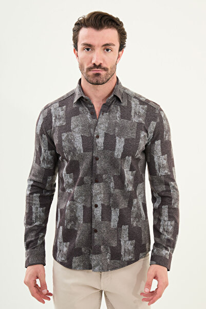 Mcr Patterned Slim Fit Long Sleeve Lumberjack Wool Men's Shirt Brown - 27088.25K