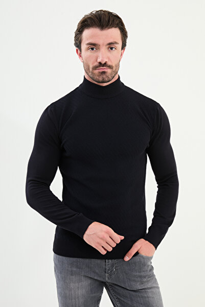 Mcr Ανδρικό πλεκτό πουλόβερ με σχέδια Slim Fit Half Turtleneck Navy Blue - 11546.25K