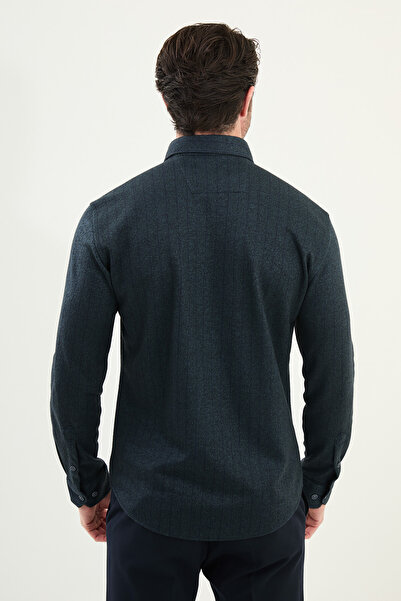 Mcr Striped Slim Fit Long Sleeve Lumberjack Wool Men's Shirt Navy Blue-Green - 27099.25K