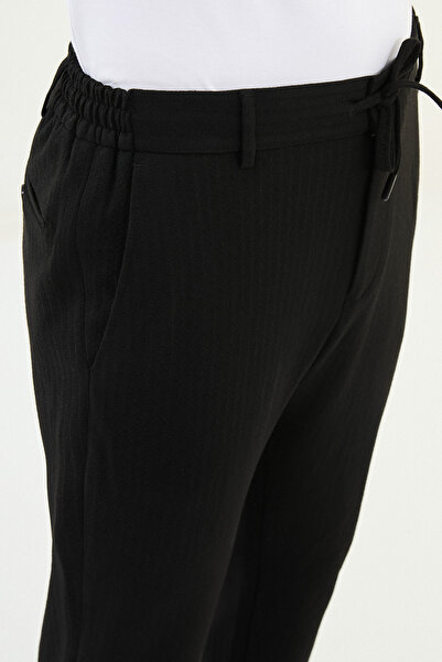 Mcr Striped Super Slim Fit Elastic Waist Drawstring Cotton Men's Trousers Black - 38324.25K