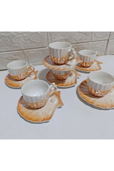 decovien Oyster Model 6-Person Porcelain Pearl Cup Set. (90 ml)