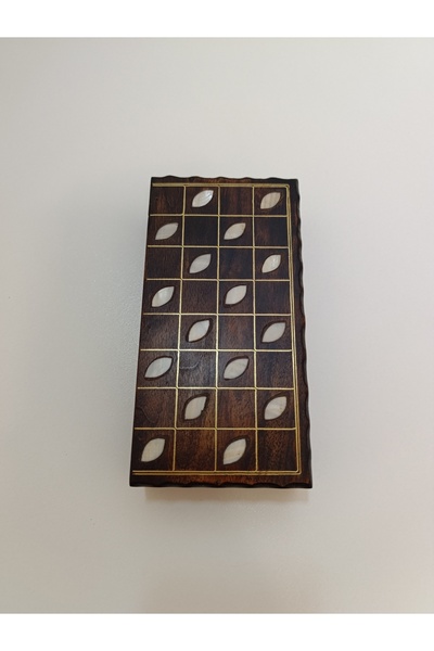 Mess Sedef Kakma Telkari Işlemeli El Işçiliği Mini Boy Ahşap Tavla - Açık Ren...