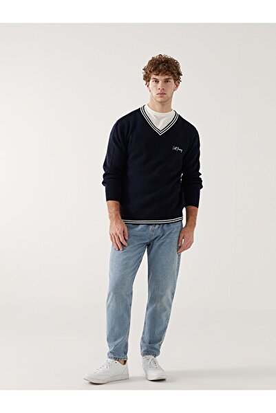 LC Waikiki Мъжки трикотажен пуловер с V-образно деколте и дълъг ръкав