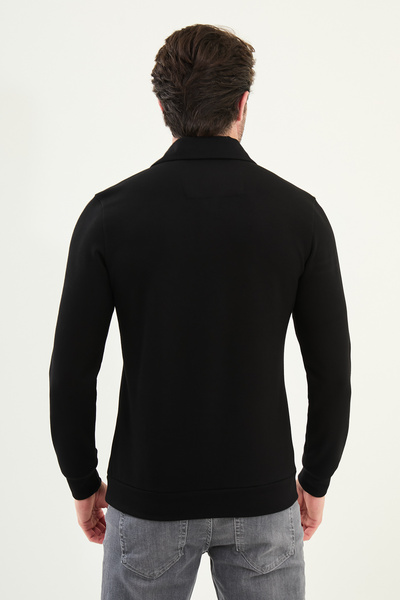 Mcr Striped Slim Fit Polo Neck Long Sleeve Cotton Men's T-Shirt Black - 36860.25K