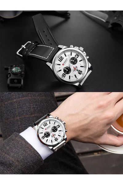 Curren Leather Analog Watch 8314 - 47 mm - Black