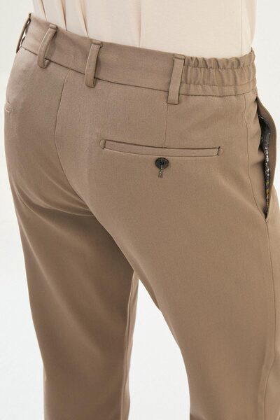 Mcr Ανδρικό παντελόνι από μαλλί με ίσιο σούπερ λεπτό ελαστικό κορδόνι στη μέση, μπεζ - 38323.25K