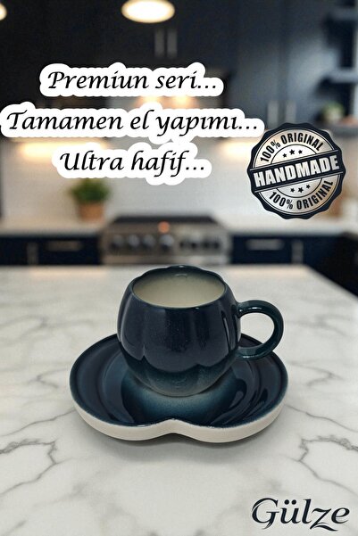 GÜLZE 2 Person (4 Pieces) Carmella Double Coffee Cup (6 Different Colors, 100% Handmade, Special Design)