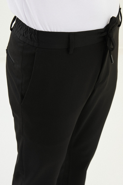 Mcr Straight Super Slim Fit Elastic Waist Drawstring Wool Men's Trousers Black - 38323.25K