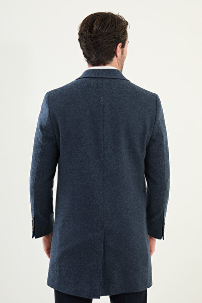 Mcr Plain Slim Fit Mono Collar Classic Wool Men's Coat Indigo - 21331.25K