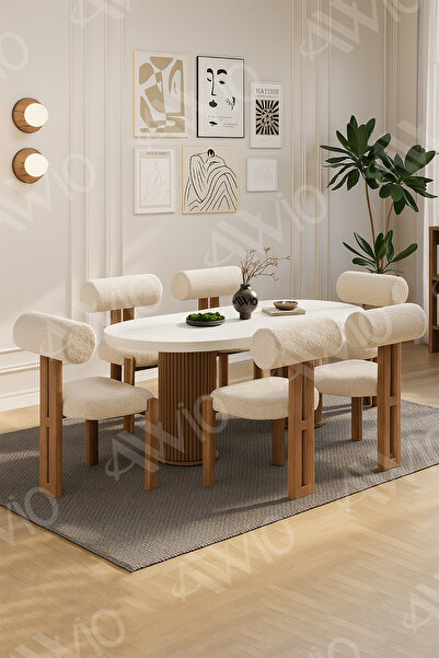 AVVİO Bohem Ayak 6'Lı Metal Pofi Demonte Sandalye 80x160 Masa Sandalye Takımı