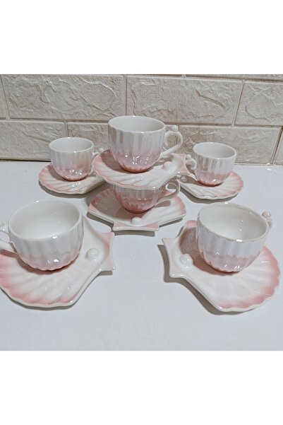 decovien Oyster Model 6-Person Porcelain Cup Set with Pearls (90ml)