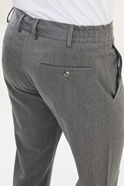 Mcr Düz Super Slim Fit Beli Lastikli İpli Yün Erkek Pantolon Gri - 38323.25K