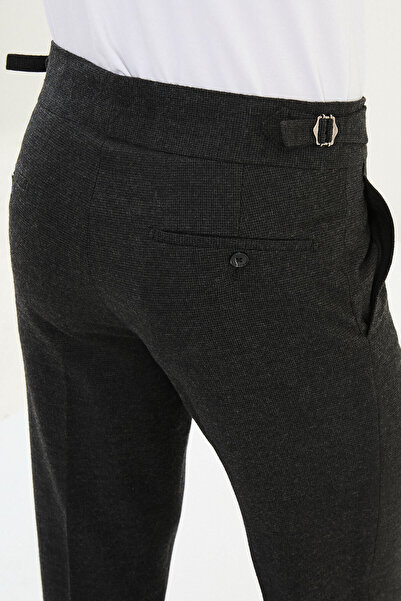 Mcr Καρό Slim Fit Ανδρικό παντελόνι από μαλλί με αγκράφα στη μέση, μαύρο - 38326.25K