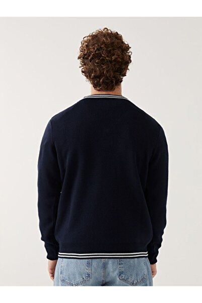 LC Waikiki Мъжки трикотажен пуловер с V-образно деколте и дълъг ръкав